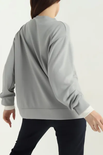 Füme Oysho Kumaş Garnili Kadın Sweat 341922