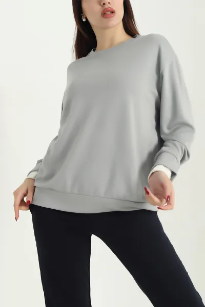 Füme Oysho Kumaş Garnili Kadın Sweat 341922