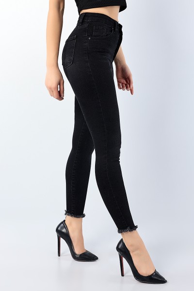 Füme Paça Yırtık Likralı Bayan Kot Pantolon 75248