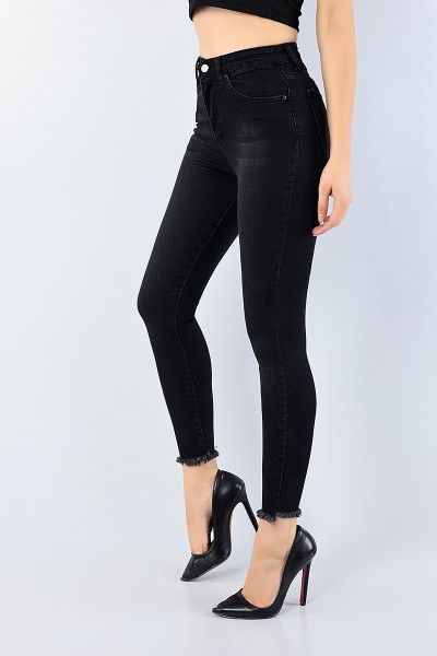 Füme Paça Yırtık Likralı Bayan Kot Pantolon 75248