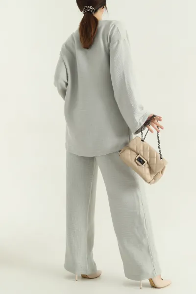 Füme Pantolon Kimono Keten Bayan İkili Takım 335074