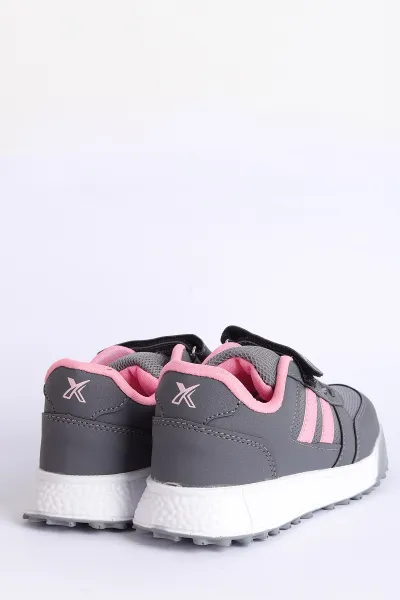Füme Pembe (31-35 Filet) Yan  Şeritli Cırtlı Kalın Taban Kız Çocuk Spor Ayakkabı 309106