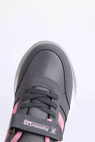 Füme Pembe (31-35 Filet) Yan  Şeritli Cırtlı Kalın Taban Kız Çocuk Spor Ayakkabı 309106