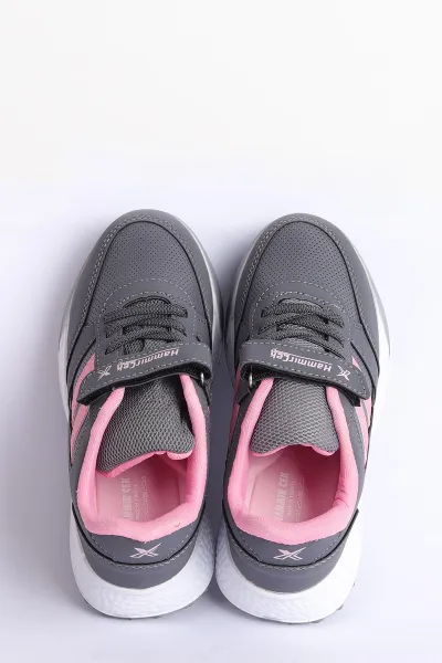 Füme Pembe (31-35 Filet) Yan  Şeritli Cırtlı Kalın Taban Kız Çocuk Spor Ayakkabı 309106
