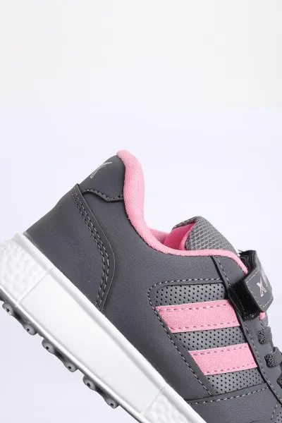Füme Pembe (31-35 Filet) Yan  Şeritli Cırtlı Kalın Taban Kız Çocuk Spor Ayakkabı 309106