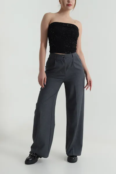 Füme Pileli Cepli Double Kadın Pantolon 486958