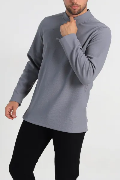 Füme Regular Fit Dik Yaka Kabartma Yazılı Erkek Sweatshirt 305768