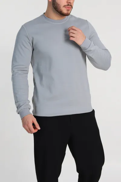 Füme Regular Fit İnterlok Kumaş Pike Doku Basic Erkek Sweatshirt 305433