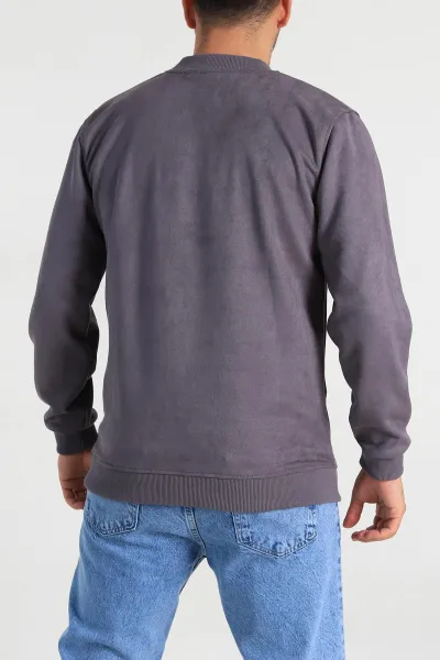 Füme Regular Fit Süet Kabartma Yazı Detaylı Erkek Sweatshirt 305901