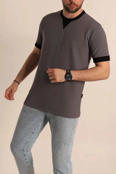 Füme Regular Fit Yaka Detaylı Erkek Tişört 268640