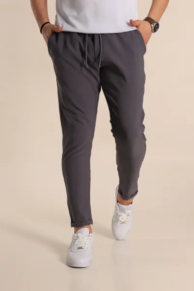 Füme Relaxed Fit Bel Bağlamalı Duble Paça Erkek Jogger Pantolon 257470