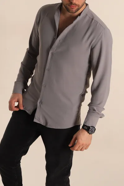 Füme Relaxed Fit Hakim Yaka Erkek Gömlek 267042