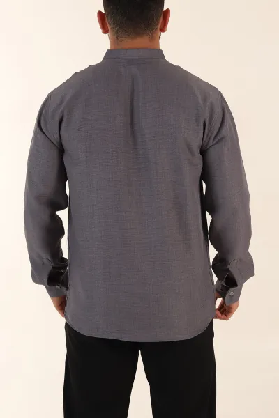Füme Relaxed Fit Hakim Yaka Yarım Düğmeli Erkek Gömlek 369857
