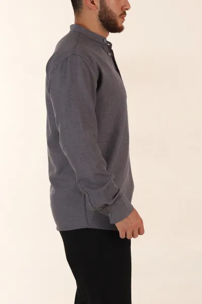 Füme Relaxed Fit Hakim Yaka Yarım Düğmeli Erkek Gömlek 369857