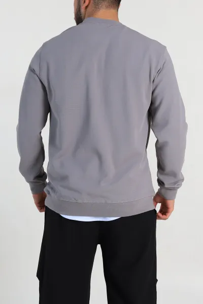 Füme Relaxed Fit İki İp Şardonlu Yazı Detay Likralı Erkek Sweatshirt 311203