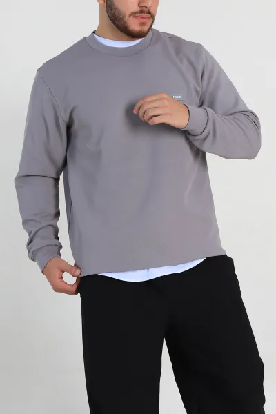 Füme Relaxed Fit İki İp Şardonlu Yazı Detay Likralı Erkek Sweatshirt 311203