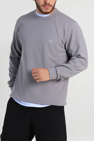 Füme Relaxed Fit İki İp Şardonlu Yazı Detay Likralı Erkek Sweatshirt 311203