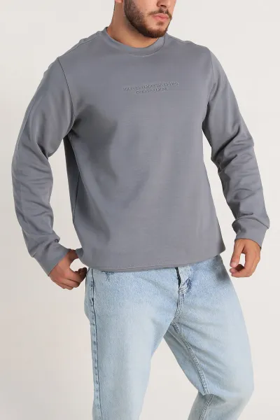 Füme Relaxed Fit İki İp Yazı Detaylı Basic Erkek Sweatshirt 299865