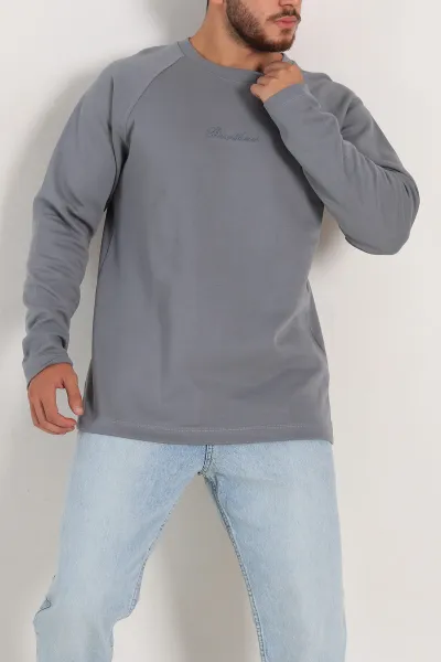 Füme Relaxed Fit İki İp Yazı Detaylı Basic Erkek Sweatshirt 299894
