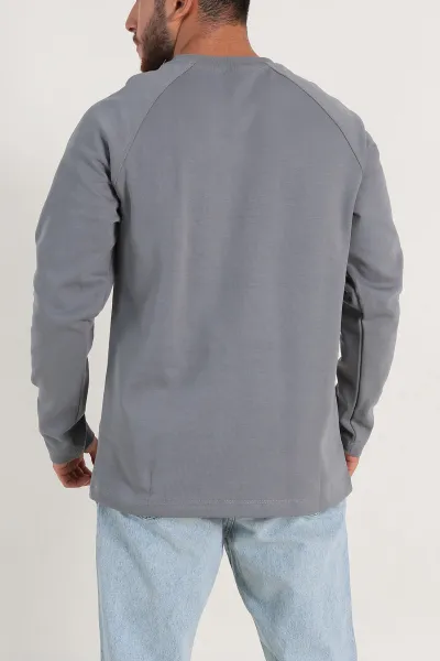 Füme Relaxed Fit İki İp Yazı Detaylı Basic Erkek Sweatshirt 299894