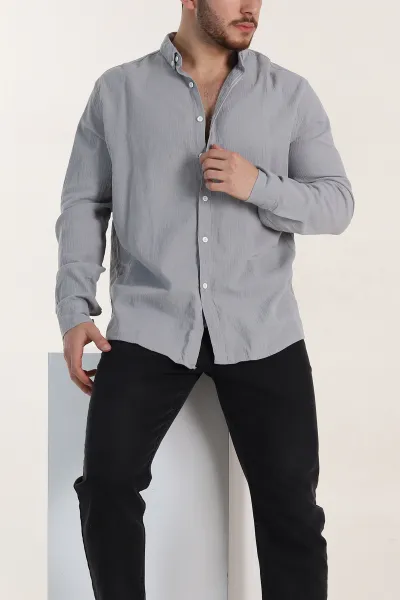 Füme Relaxed Fit Keten Ata Yaka Erkek Gömlek 339167