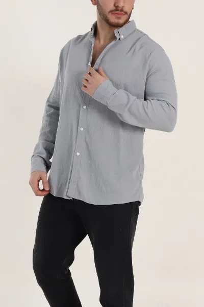 Füme Relaxed Fit Keten Ata Yaka Erkek Gömlek 339167