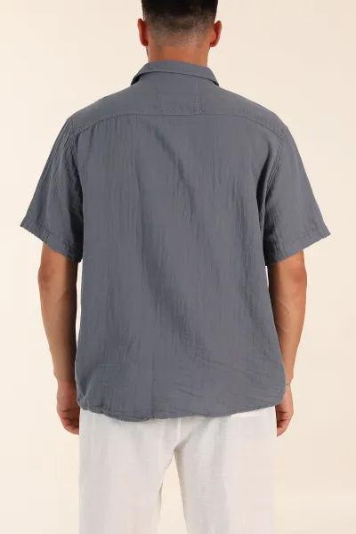 Füme Relaxed Fit Müslin Keten Kısa Kollu Erkek Gömlek 376948