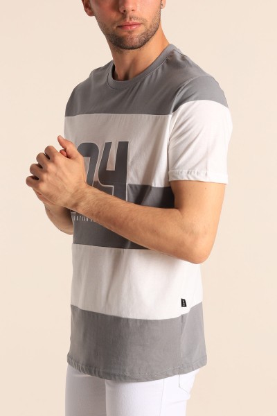 Füme Relaxed Fit NY Baskılı Çift Renk Tişört 182271