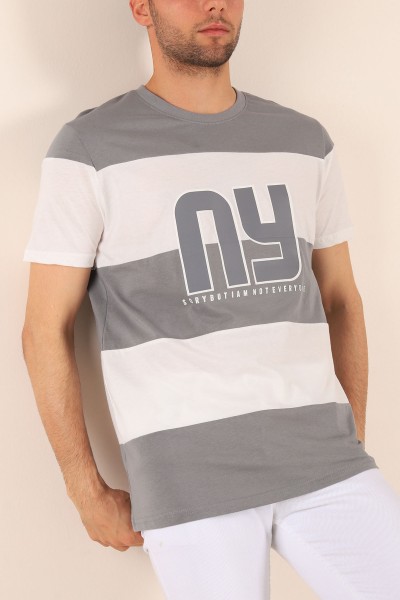 Füme Relaxed Fit NY Baskılı Çift Renk Tişört 182271