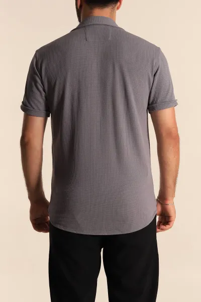Füme Relaxed Fit Örme Duble Kısa Kollu Erkek Gömlek 275340