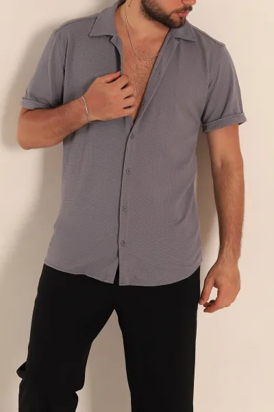 Füme Relaxed Fit Örme Duble Kısa Kollu Erkek Gömlek 275340