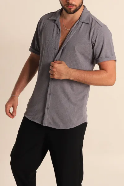 Füme Relaxed Fit Örme Duble Kısa Kollu Erkek Gömlek 275340