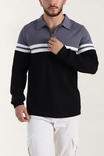 Füme Relaxed Fit Oysho Kumaş Fermuarlı Polo Yaka Sweatshirt 399551