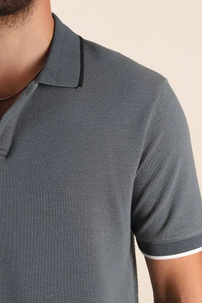 Füme Relaxed Fit Patlı Polo Yaka Erkek Tişört 373094
