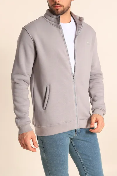 Füme Relaxed Fit Şardonlu Fermuarlı Erkek Ceket 227877