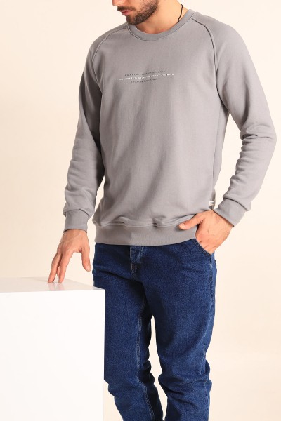 Füme Relaxed Fit Şardonsuz Kabartma Yazılı Erkek Sweatshirt 221467