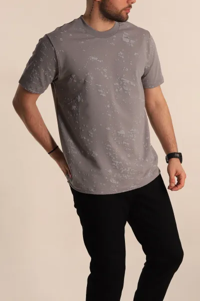 Füme Relaxed Fit Sprey Baskılı Erkek Tişört 268120