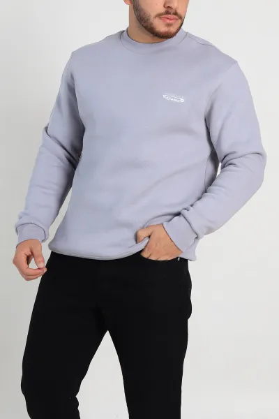 Füme Relaxed Fit Üç İp Şardonlu Kabartma Yazı Detay Erkek Sweatshirt 310411