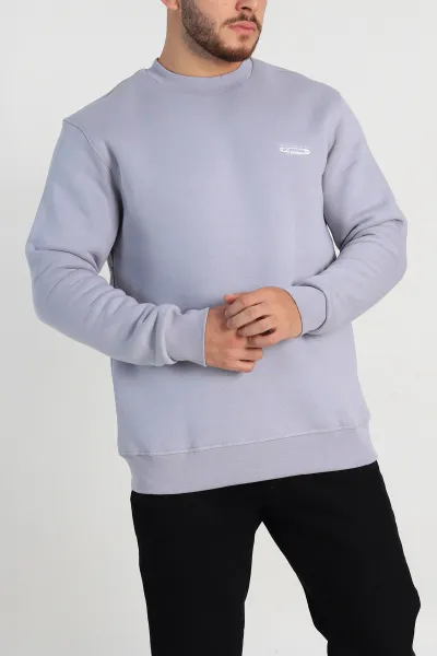 Füme Relaxed Fit Üç İp Şardonlu Kabartma Yazı Detay Erkek Sweatshirt 310411