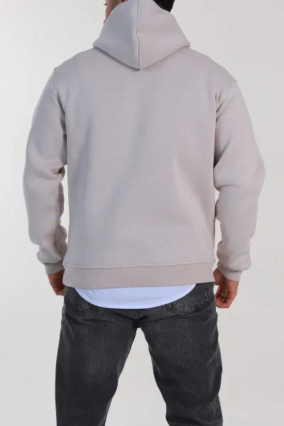 Pudra Relaxed Fit Üç İp Şardonlu Kapüşonlu Basic Erkek Sweatshirt 333292