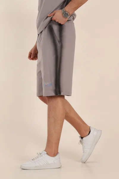 Füme Relaxed Fit Yıkamalı Yazı Detay Erkek Şort 354091
