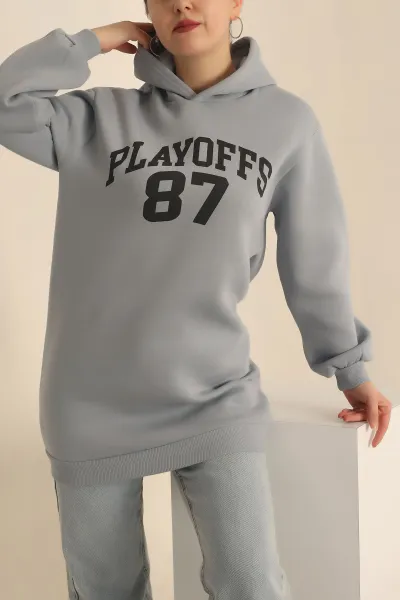 Füme Şardonlu Baskılı Sweat Tunik 229921