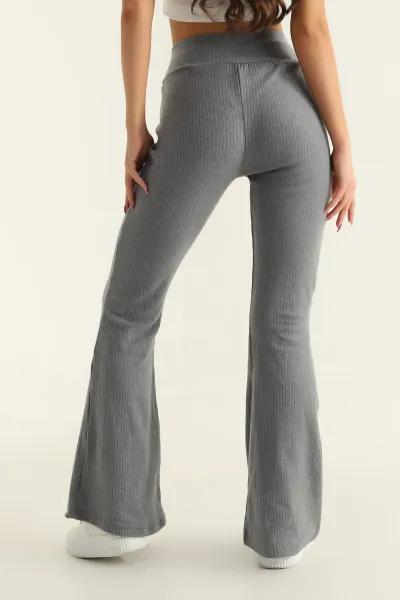 Füme Şardonlu İspanyol Paça Bayan Triko Pantolon 304222
