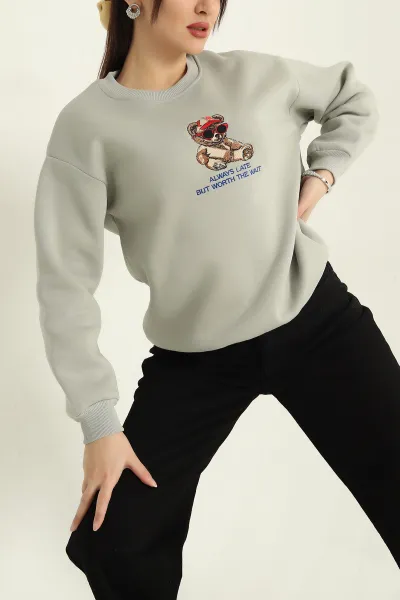 Füme Şardonlu Üç İp Bayan Sweat 332351
