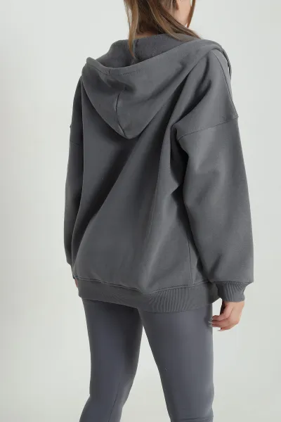 Füme Şardonlu Üç İp Fermuarlı Kadın Sweat 484574