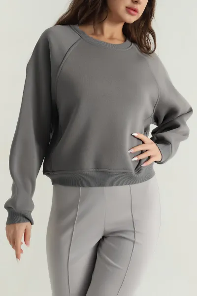Füme Şardonlu Üç İp Kadın Sweat 402496