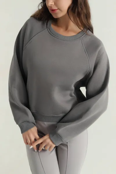 Füme Şardonlu Üç İp Kadın Sweat 402496