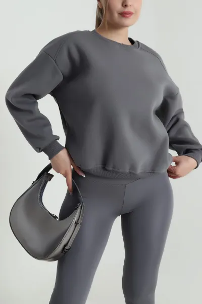 Füme Şardonlu Üç İp Kadın Sweat 485104