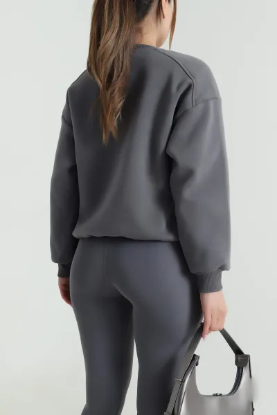 Füme Şardonlu Üç İp Kadın Sweat 485104