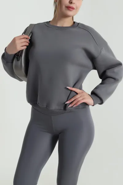 Füme Şardonlu Üç İp Kadın Sweat 485104